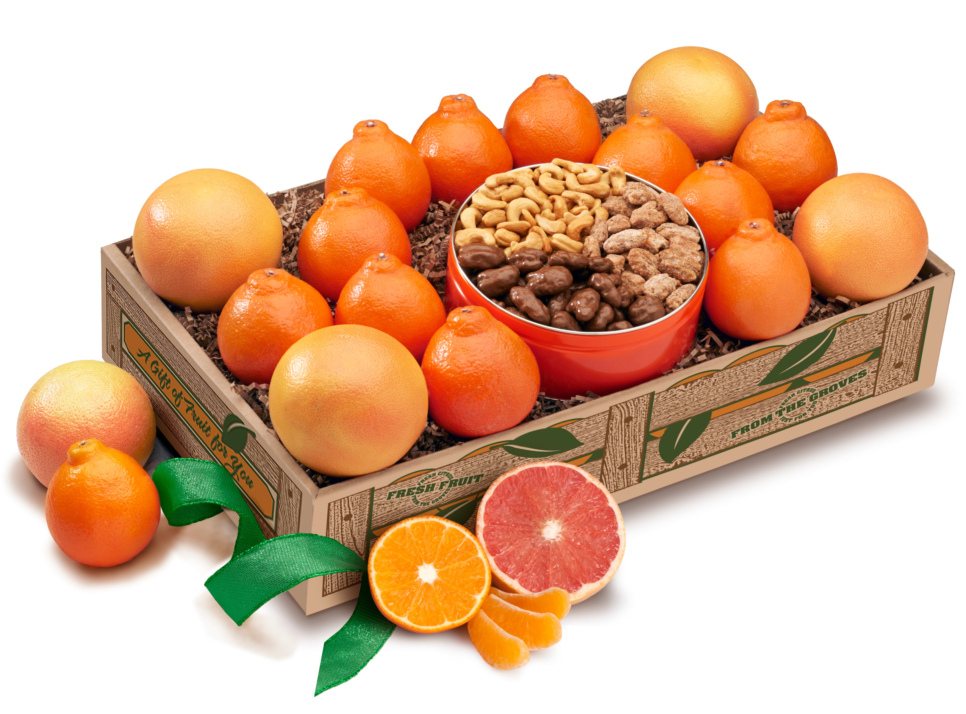 Honeybell oranges, Ruby Red Grapefruit and Nuts Mix - Hyatt's Florida Citrus Gift Baskets.