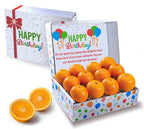 Birthday gift box with Florida navel oranges and mandarin oranges, featuring 'Happy Birthday!' text.