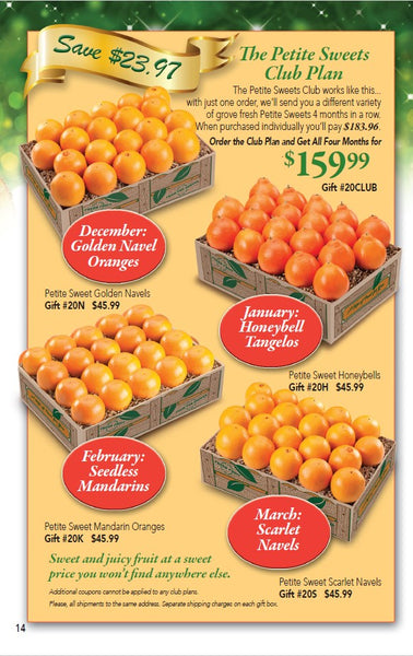 Petite Sweet Club Plan - 4 months of fresh oranges box delivery - Hyatt Fruit Company of Vero Beach Florida