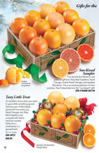 Catalog page from Hyatt Fruit Company showing the Sun-Kissed Sample gift box full or navel and mandarin oranges and grapefruit.