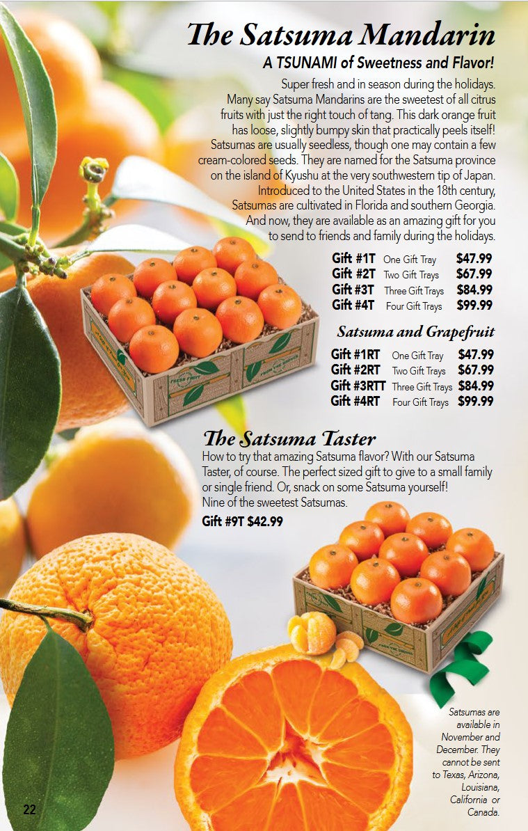 The Satsuma Mandarin Oranges gift boxes offered by Hyatt Fruit Company on catalog page 22.