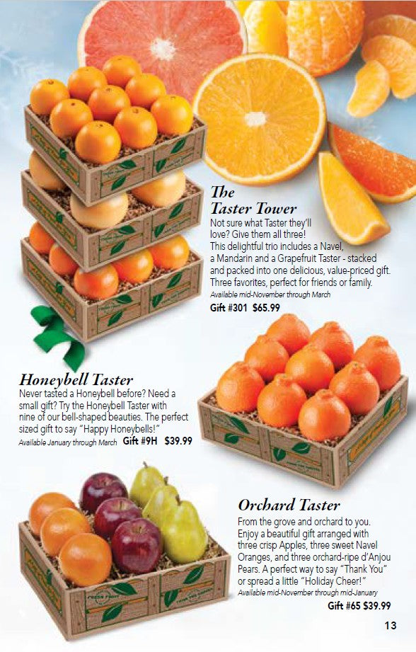 Fruit box with oranges, pears and apples on a catalog page from Hyatt Fruit Company.